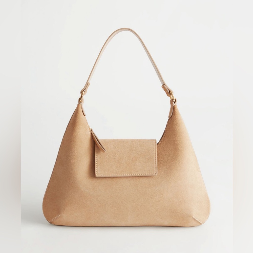 & Other Stories Tan Triangular Suede Leather Triangle Bag